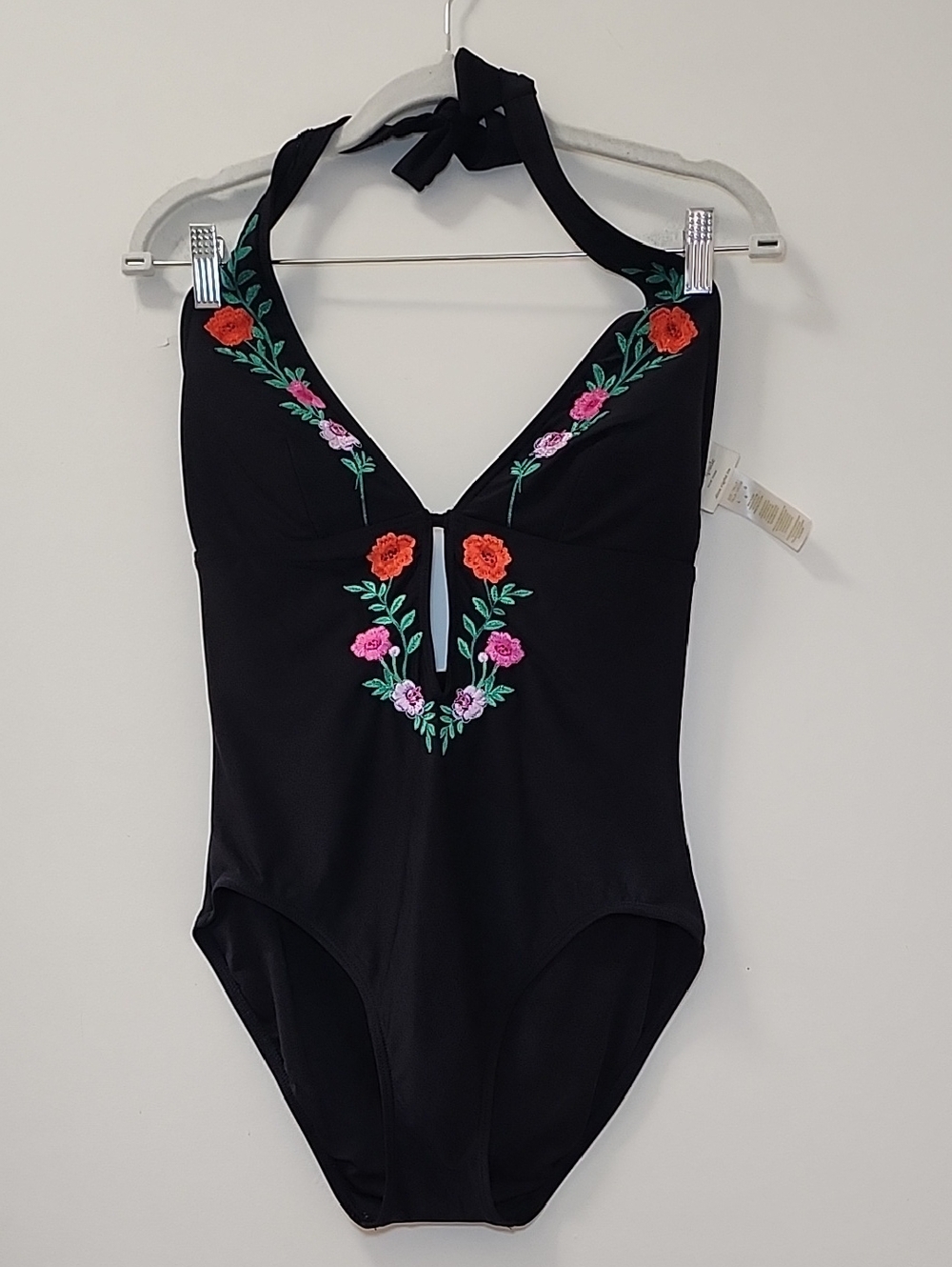 Kate Spade New York Marina Beach Halter Plunge One Piece Swimsuit black Sz Large - Picture 4 of 16